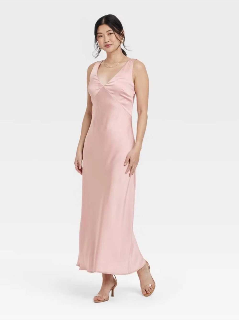 Satin V-Neck Slip Dress — Blush Pink by A New Day